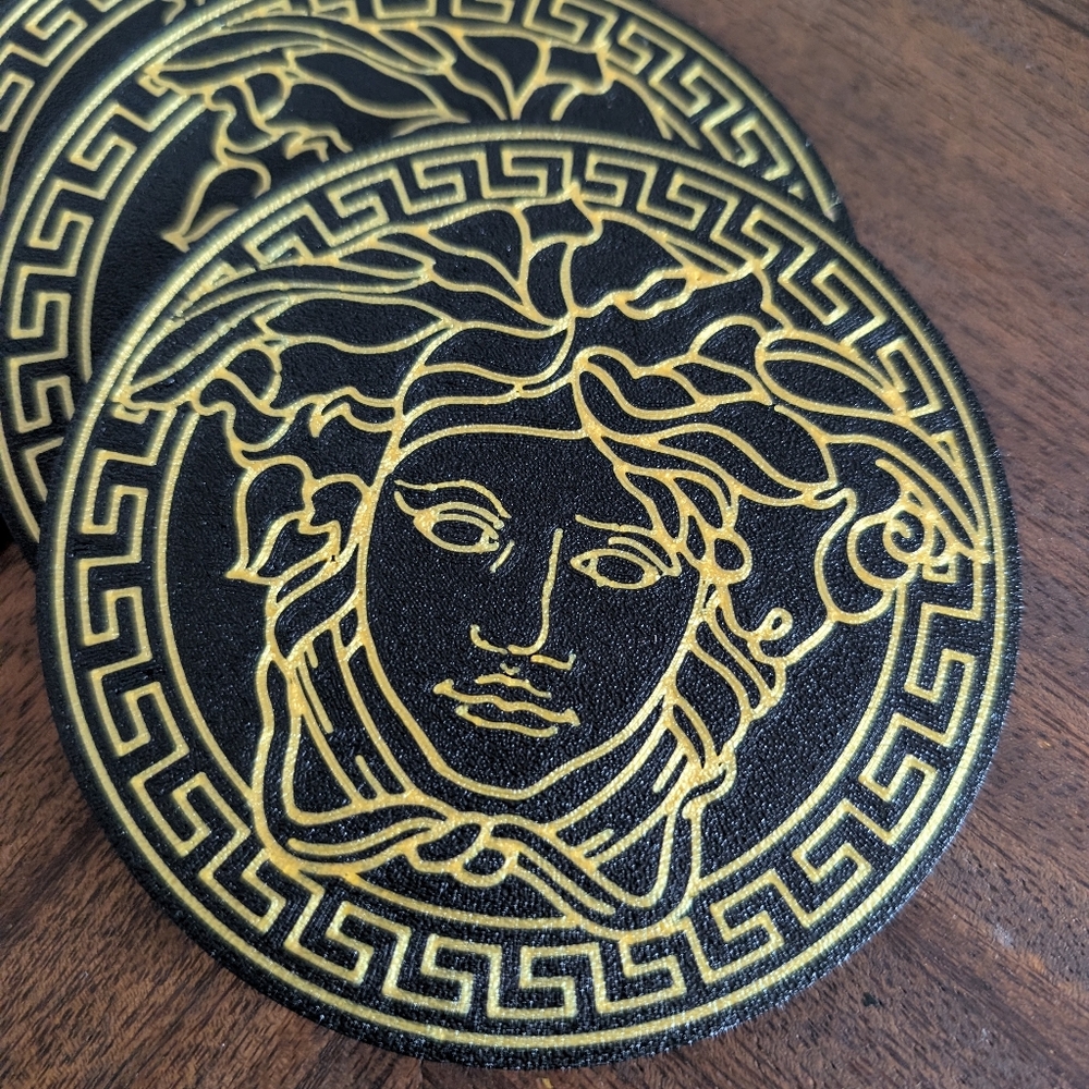 Set Of 6 Large‎ Black and Gold Medusa Coasters